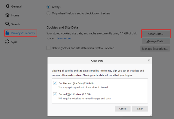 Clear browser cache in Firefox
